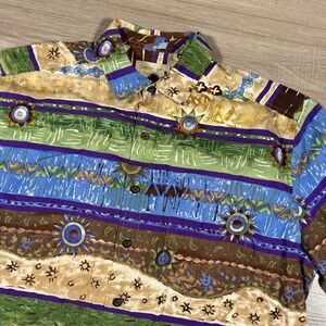 Territory Ahead Abstract Button Up Shirt Multicolor Tribal Sun Print Size‎ LT